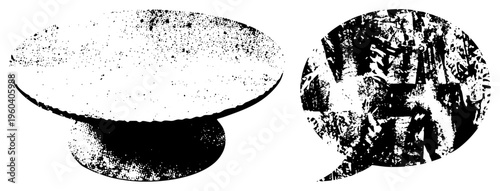 Two circular vector shapes rendered in halftone style, one smooth gradient disc, one textured abstract, isolated graphic elements for design use.