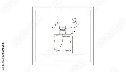 Minimalist Perfume Bottle Line Art with Swirls and Sparkles