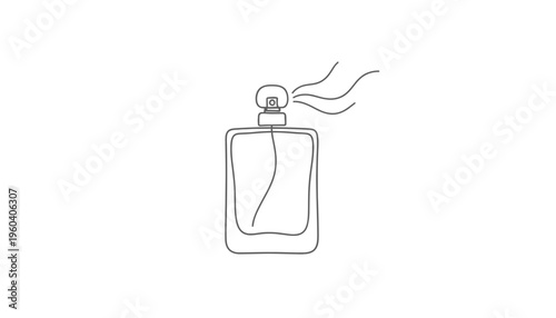 Minimalist perfume bottle with mist spray, elegant single line art, beauty and fragrance concept