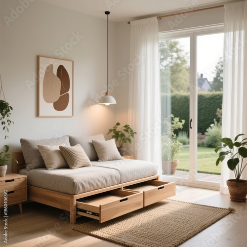 Scandinavian BedroomDaybed as a seating area integrated storage