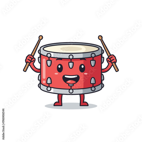 Smiling cartoon drum with drumsticks 1.