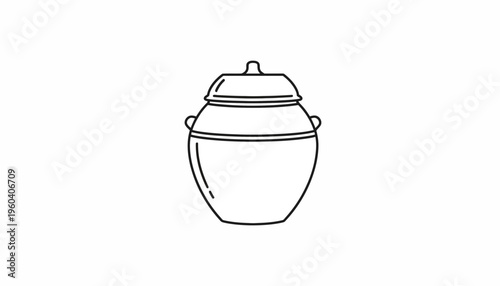 Minimalist outline drawing of a traditional ceramic jar with lid and handles