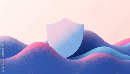 Floating Shield Over Colorful Waves