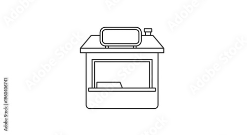 Minimalist Outline Icon of a Kiosk or Small Shop Building with Sign