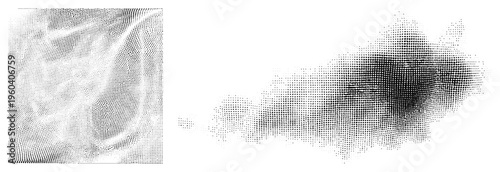 Dynamic halftone gradients forming fluid waveforms, dot matrix texture, vector abstract art, isolated graphic design element, stylized motion.