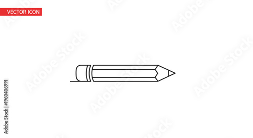 Minimalist Pencil Icon, Simple Line Art Drawing of a Writing Tool with Eraser