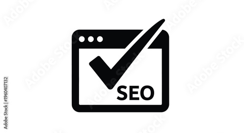 SEO Approved: A streamlined icon represents the successful application of search engine optimization, symbolized by a check mark on a web page.