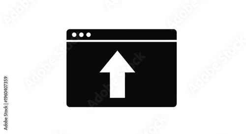 Web Upload Icon: Clean and minimalist graphic depicting an upload arrow within a web browser window, symbolizing data transfer.