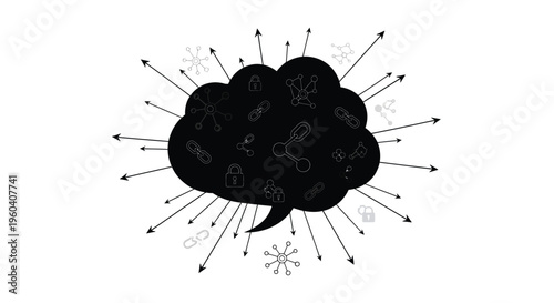 Conceptual Thought Explosion: A graphic illustration of a mind bursting with ideas and concepts. Arrows radiate outwards.