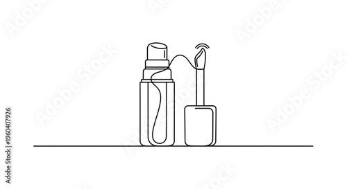 Minimalist Line Art of Lipstick Tube with Applicator, Beauty Product Icon