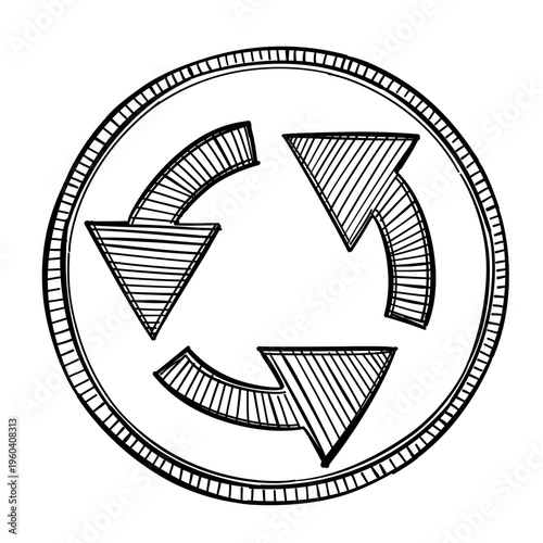 roundabout traffic junction road sign vector line art hand drawn illustration