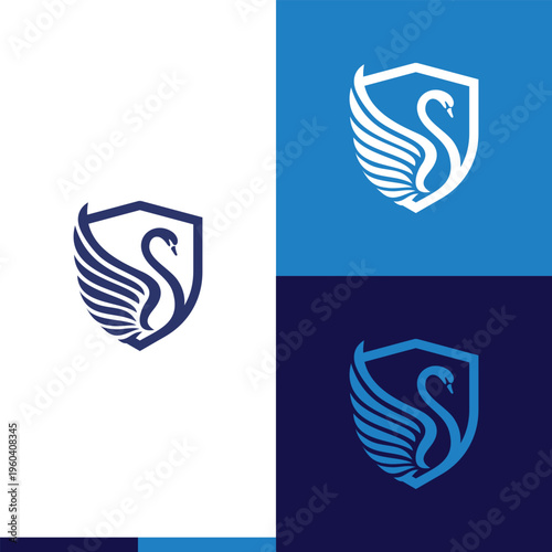 Swan shield protection logo template