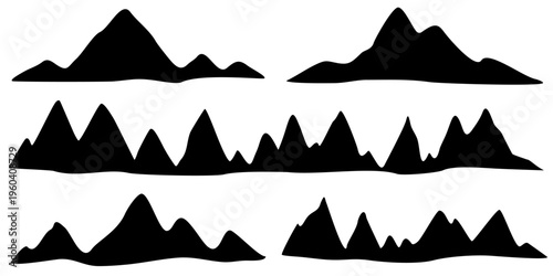 various shapes of mountain silhouette images, isolated on a white background, vector