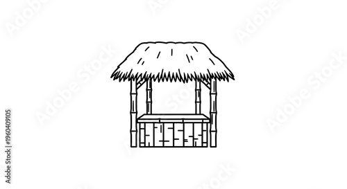 Simple Bamboo Hut with Thatched Roof, Tropical Beach Bar Icon