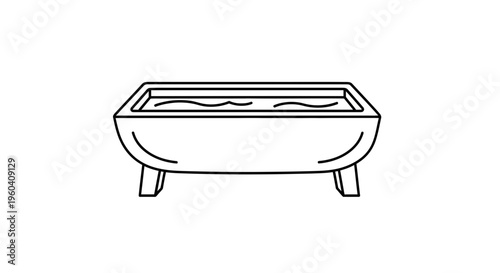 Simple Bathtub Outline Icon with Water Waves, Minimalist Bathroom Element