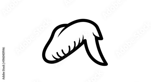Simple black and white illustration of a chicken wing, isolated on white background.