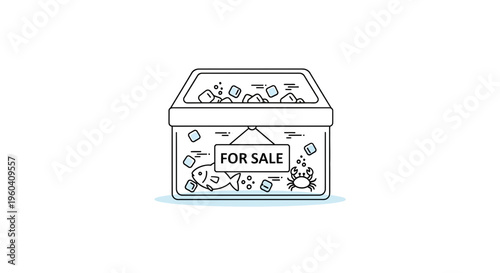 Seafood Cooler with Fish and Crab for Sale, Fresh Catch on Ice