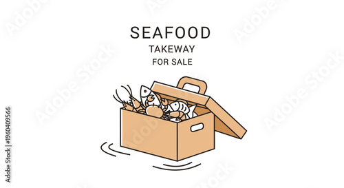 Seafood Takeaway Box with Fresh Fish and Prawns, Delivery Concept