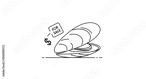 Seafood Market: Mussel For Sale with Dollar Sign and Price Tag Icon