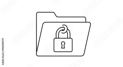 Secure Folder Icon with Unlocked Padlock, Data Protection Concept