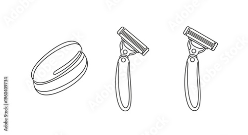 Shaving Razor and Cartridge Set - Clean Line Art Illustration