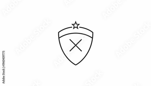 Shield with a cross mark and star icon, representing security, protection, or a negative result