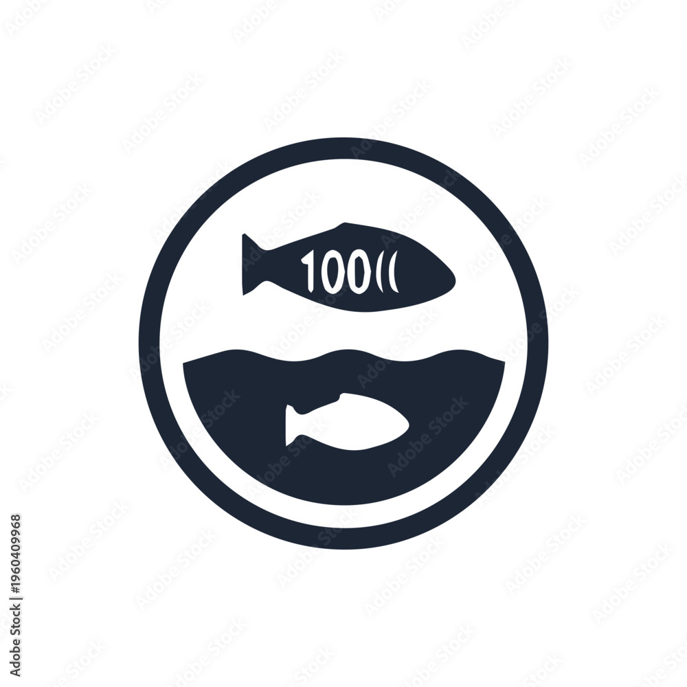 Obraz premium Monochrome Fish Icon With Number 100 Symbolizing A Metric Score