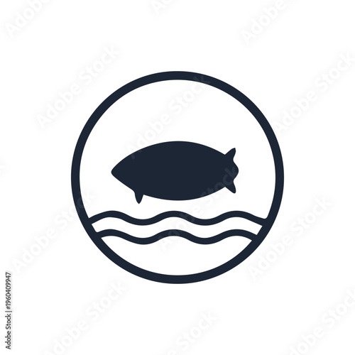 Minimalist Fish And Waves Icon For Seafood And Marine Life Logos