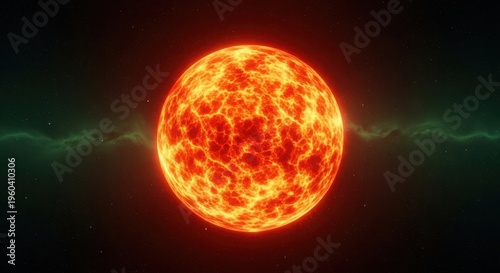 A large orange sun in the middle of space