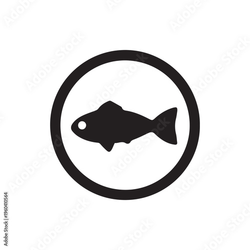 Simple Black Fish Silhouette Icon In A Circle For Aquatic Symbols