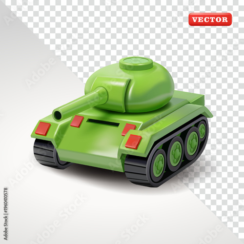 Green Toy Tank, 3D Vector Military Vehicle