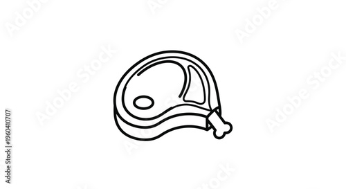 Raw Steak Icon, Minimalist Line Art of Meat Cut with Bone