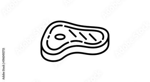 Raw Steak Icon, Minimalist Line Art of Meat Cut for Food and Culinary Concepts