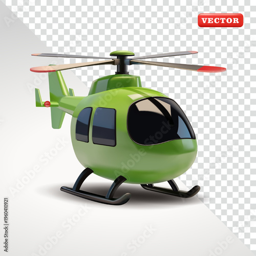 Green Toy Helicopter, 3D Vector Military Vehicle