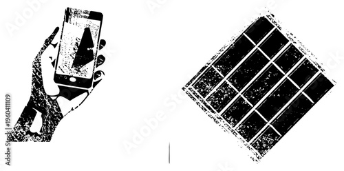 Digital currency symbol on phone screen, renewable energy panel, crypto finance, blockchain tech, Bitcoin, solar power, eco finance, digital asset.