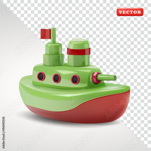 Green Toy Navy Military Ship, 3D Vector Military Vehicle