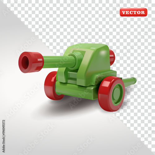 Green Toy Field Artillery Gun, 3D Vector Military Vehicle