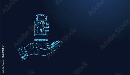 Digital security padlock held by a network hand for data protection