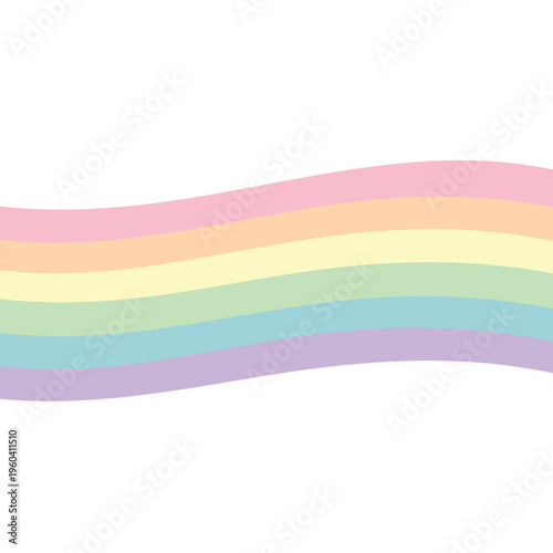 Gentle pastel rainbow waves unfurl across a clean white background