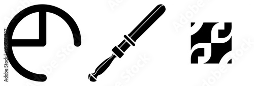 Minimalist black vector, stylized shapes, graphic design elements, flat silhouette, symbolic, digital art motifs.