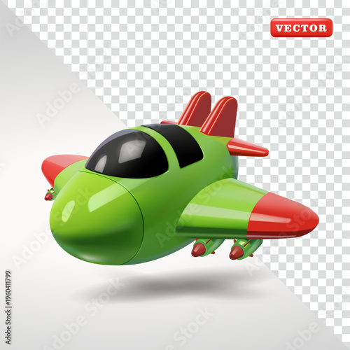 Green Toy Jet Plane, Military Vehicle 3D Vector