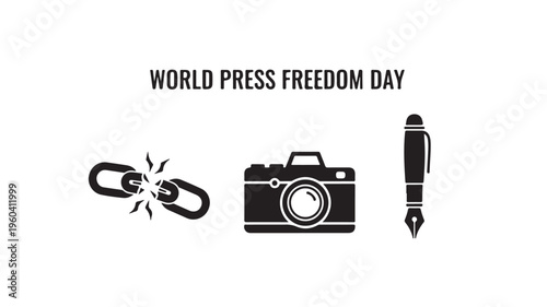 World Press Freedom Day Icons Breaking Chains Camera Pen