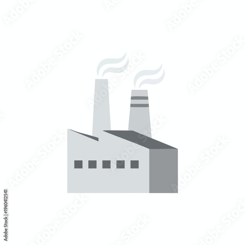 Wallpaper Mural Minimalist grey factory with two smoking chimneys against a white background Torontodigital.ca