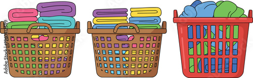 Laundry Basket Set with Colorful Towels for Home Organization, Household Cleaning, and Laundry Sorting