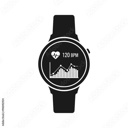 Smartwatch with heart rate graph display.