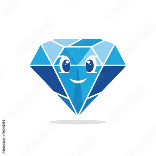 Smiling Blue Cartoon Diamond Gemstone Face.