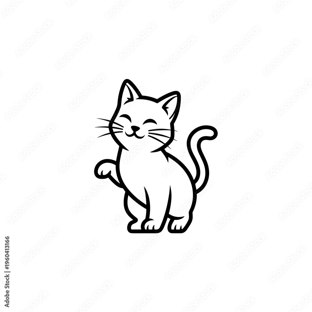 Fototapeta premium Smiling Cartoon Cat with Whiskers.