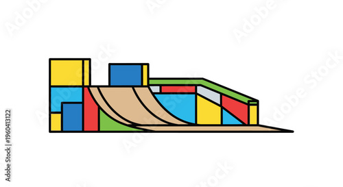 Colorful skateboard ramp with blocks.