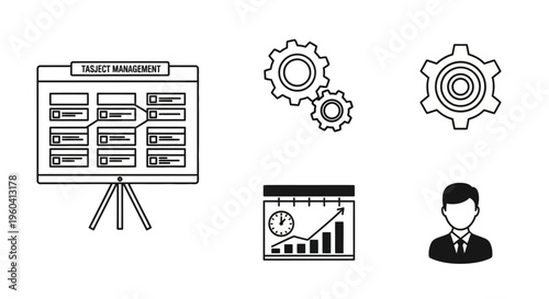 Business presentation with man and gears.