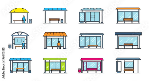 Colorful Bus Stops in Various Styles.